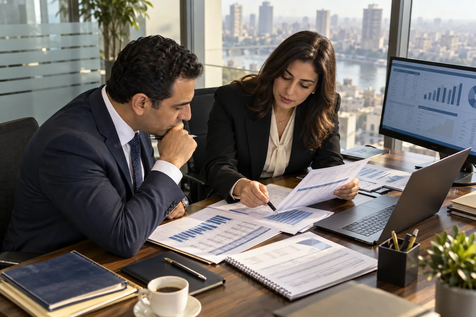 مدير مالي ومحامية يراجعان مديونيات شركة مصرية
